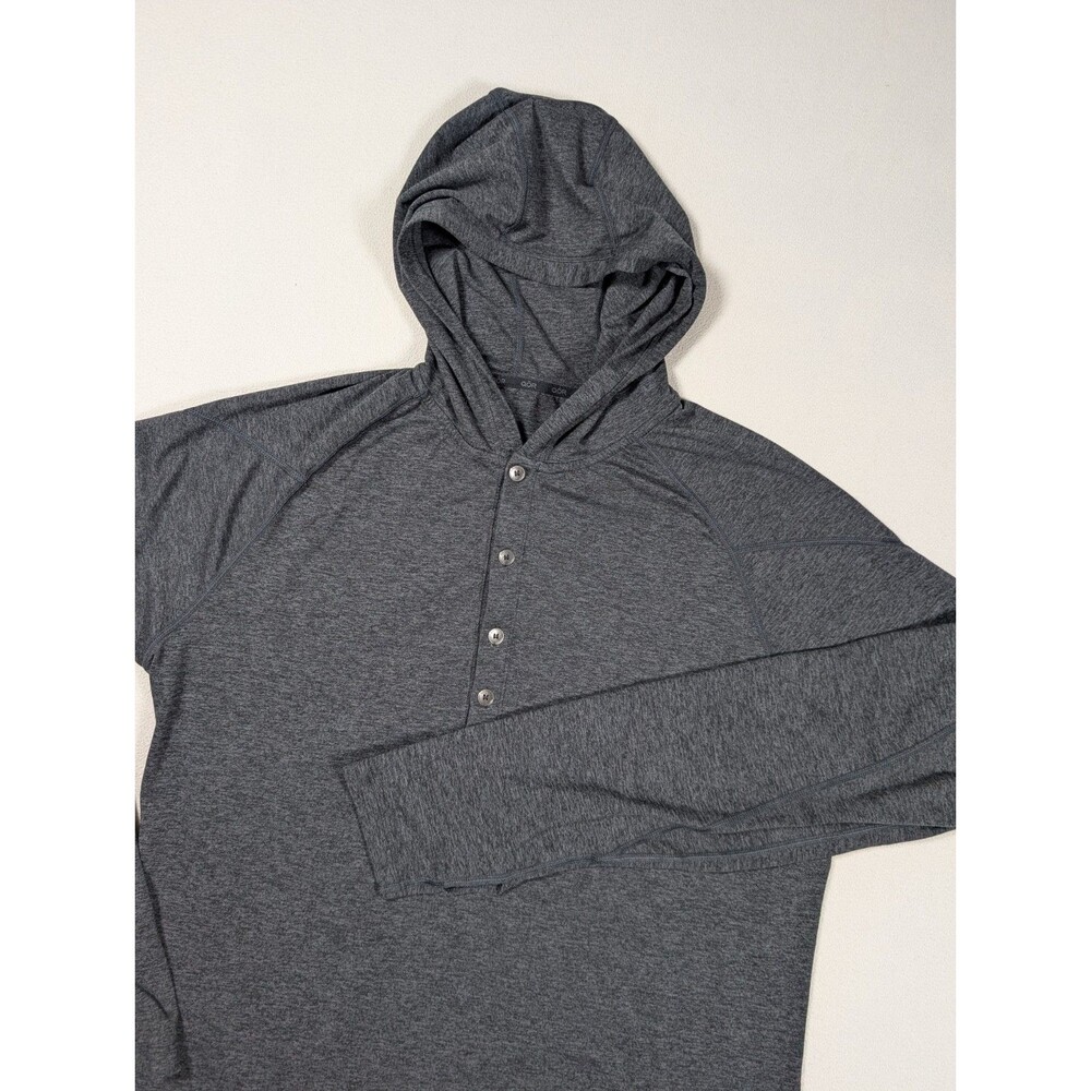 QOR Mens Hooded Pullover Henley 1/4 Button Size L Black Activewear Athleisure